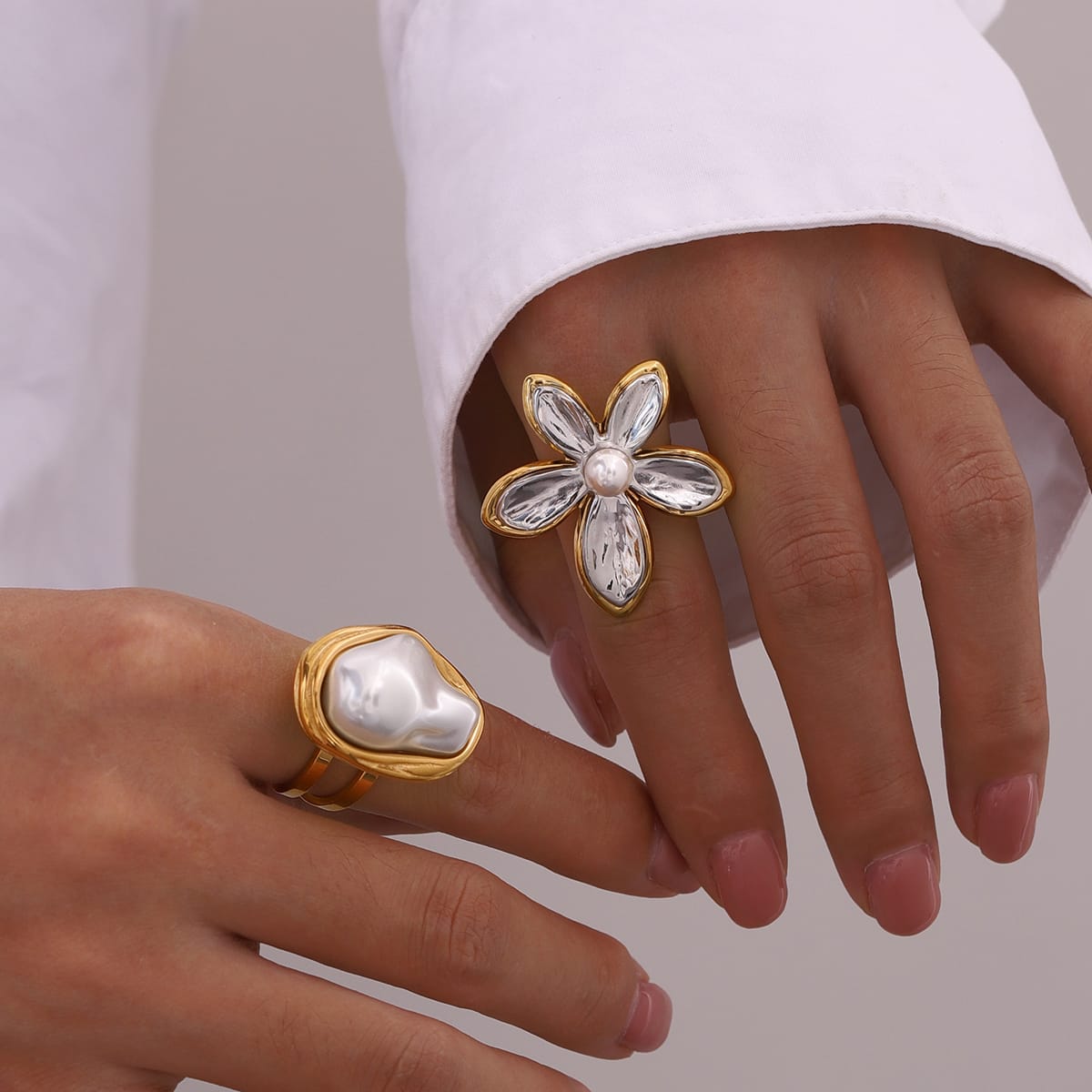 Anillo Chunky flor bicolor - Imagen 2