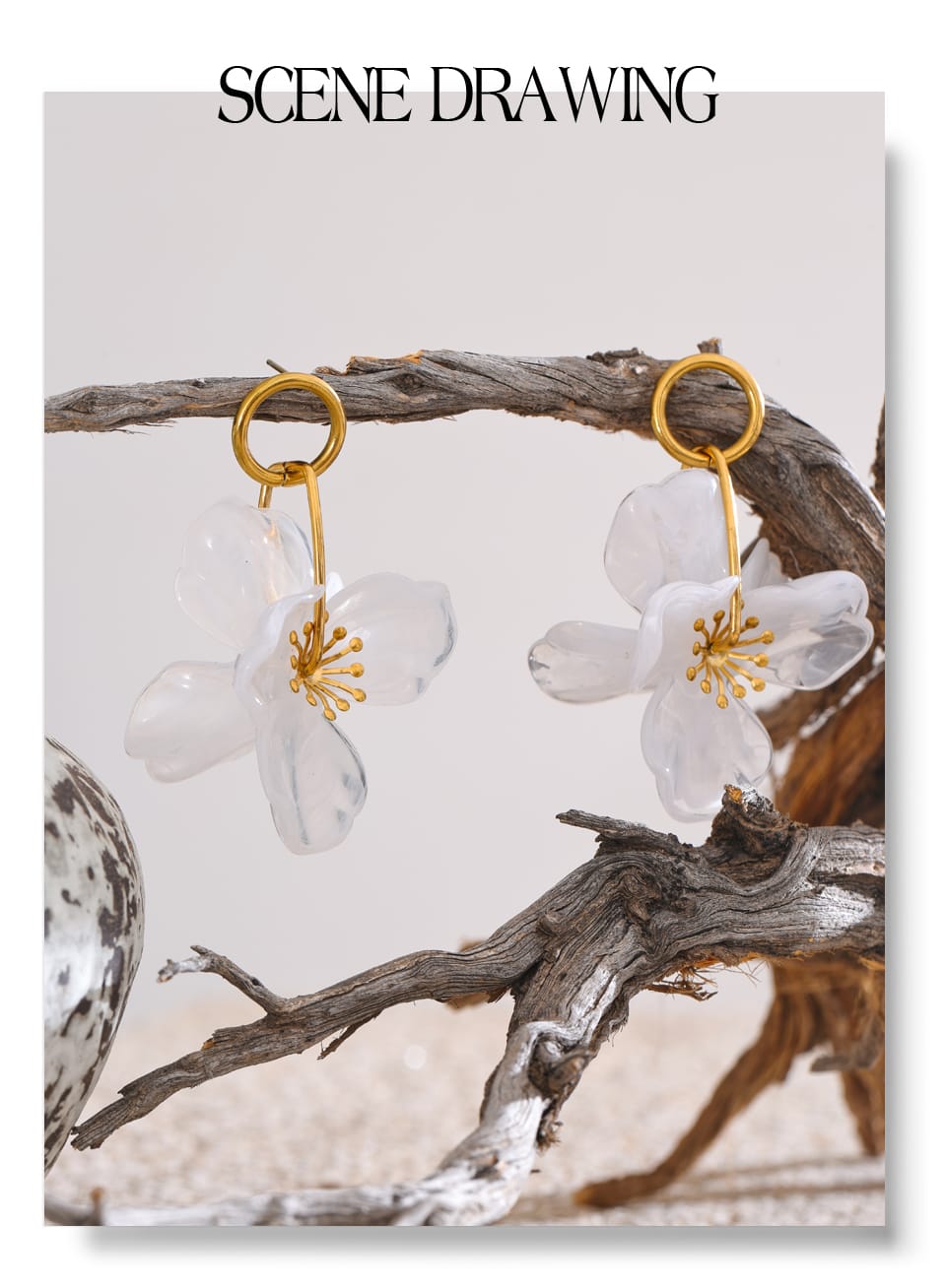 Arete flor blanca grande - Imagen 2