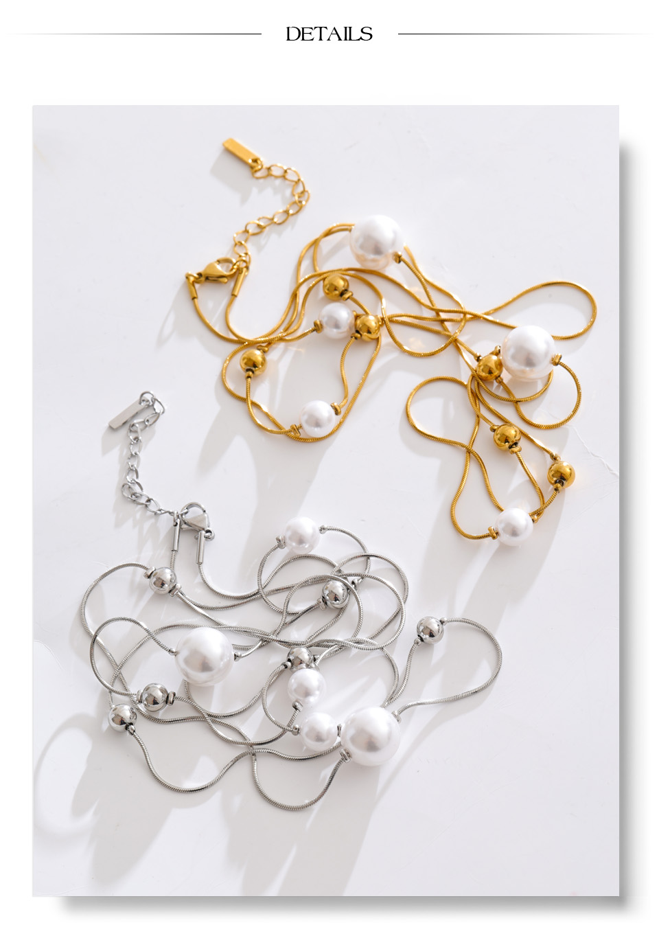 Collar delgado perlas largo plata