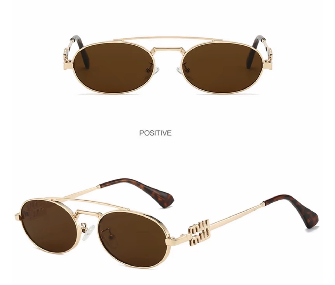 Imitación de MIU MIU Ovalados de Armazón de Metal Marrón Pardo