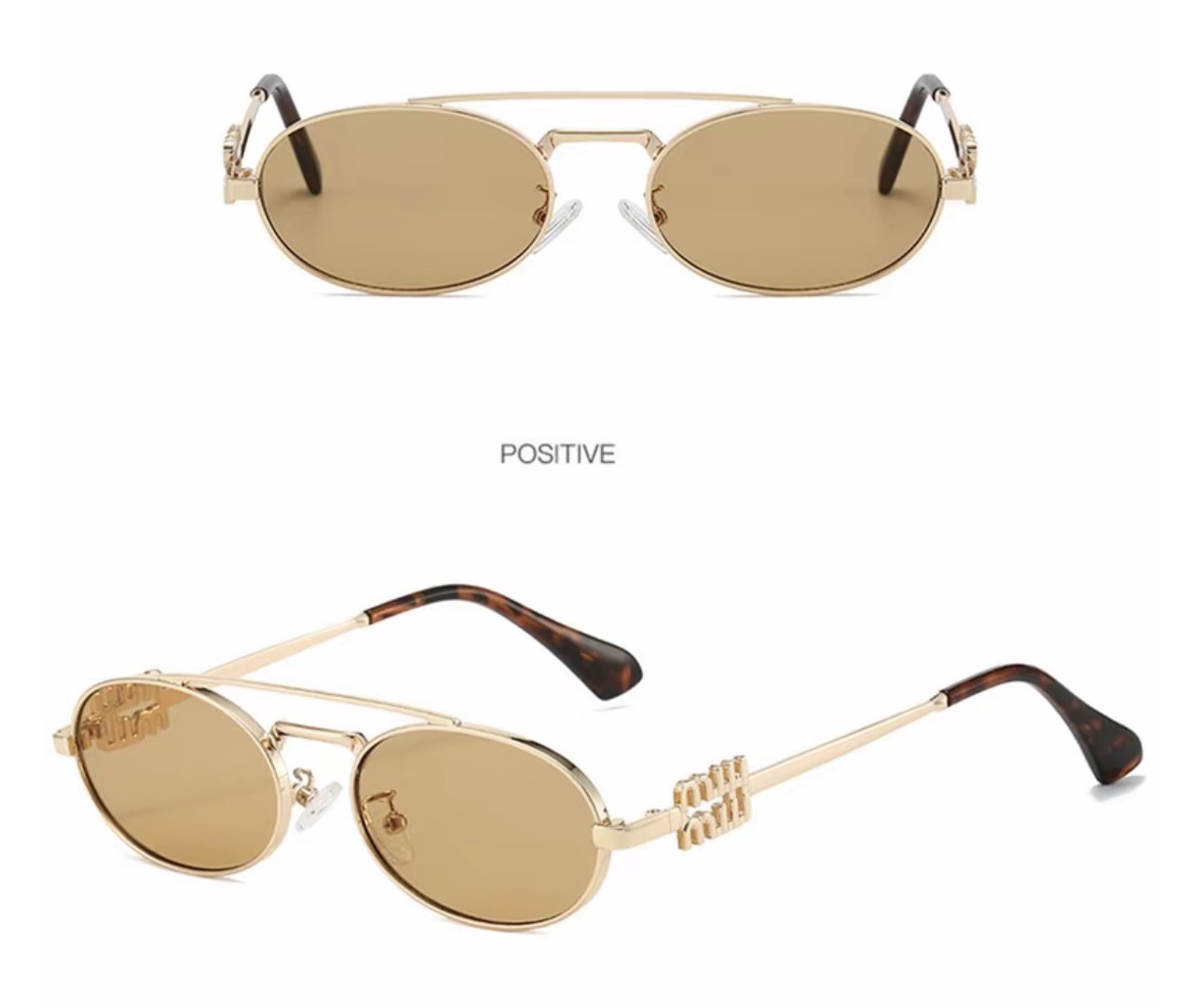 Imitación MIU MIU Ovalados de Armazón de Metal Champaña