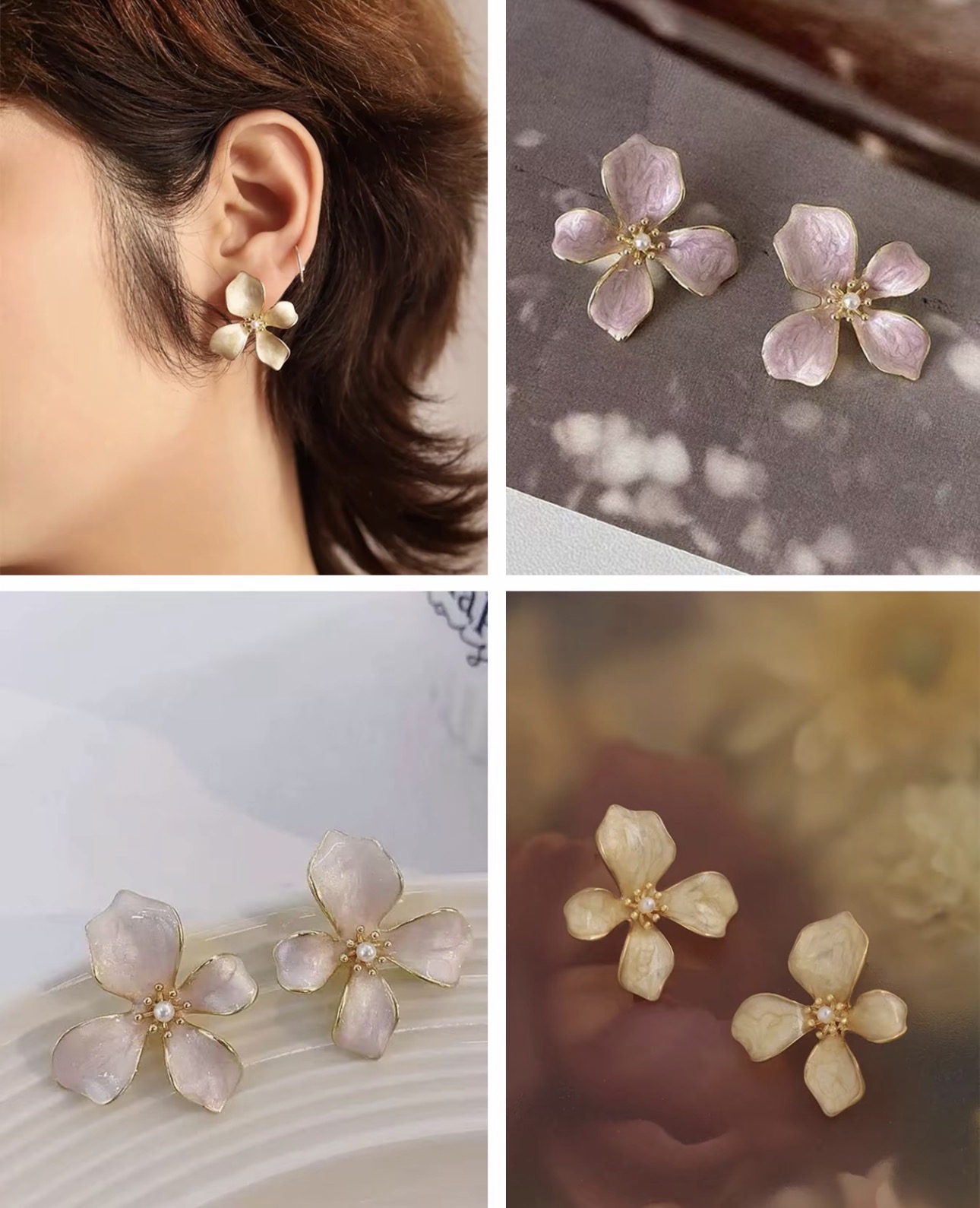 Arete de Flor Rosa Aperlado