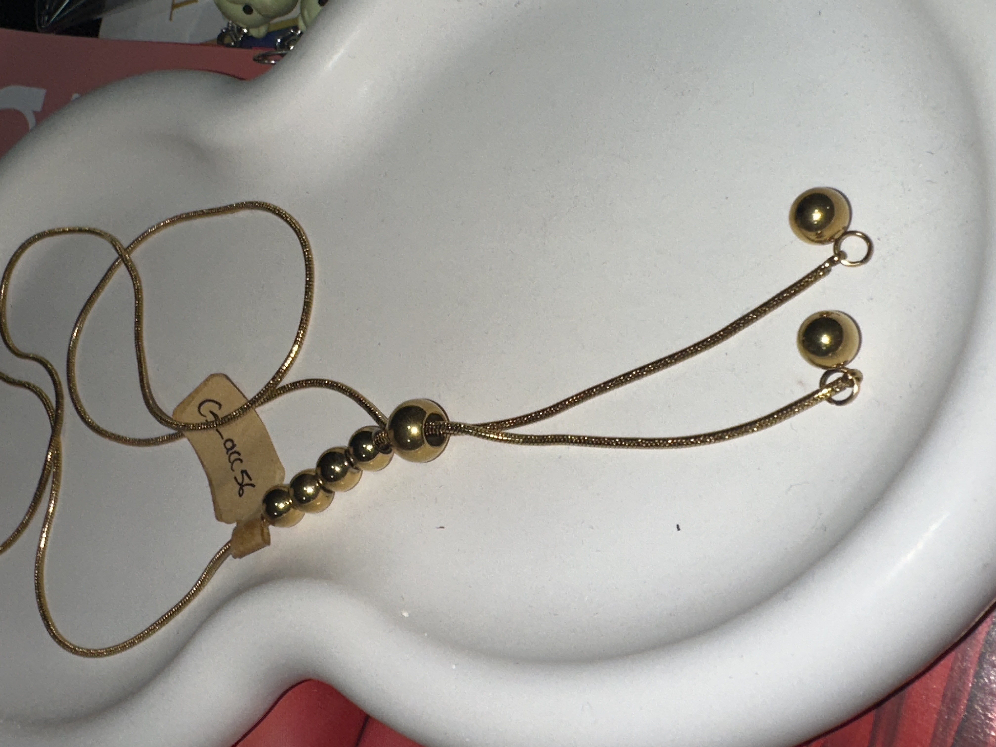 collar largo clasico de perlas doradas de acero inoxidable