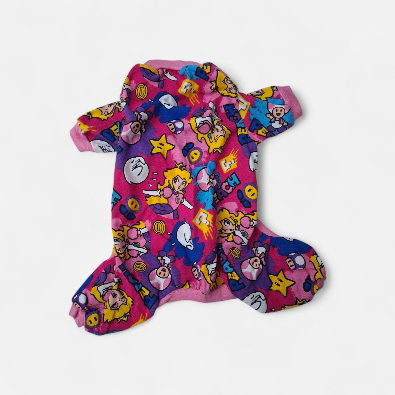 Ropita tipo pijama para mascota estampado princesa Peach talla 3, disponible en varias tallas