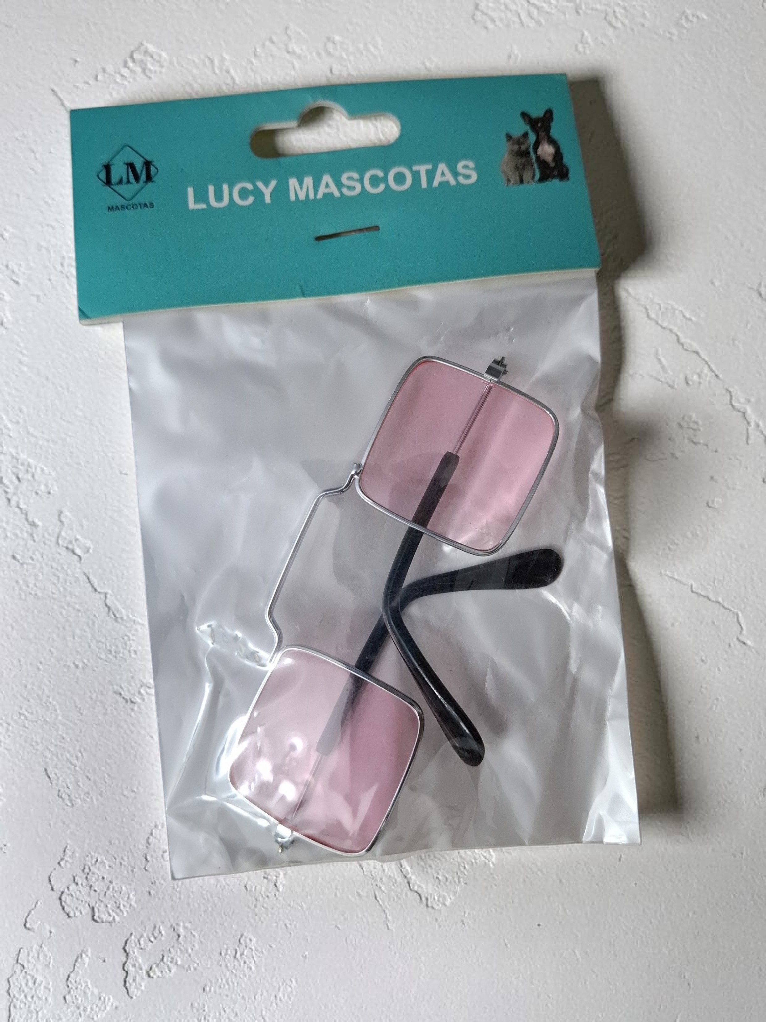 Lentes para mascota grandes cuadrados color rosa