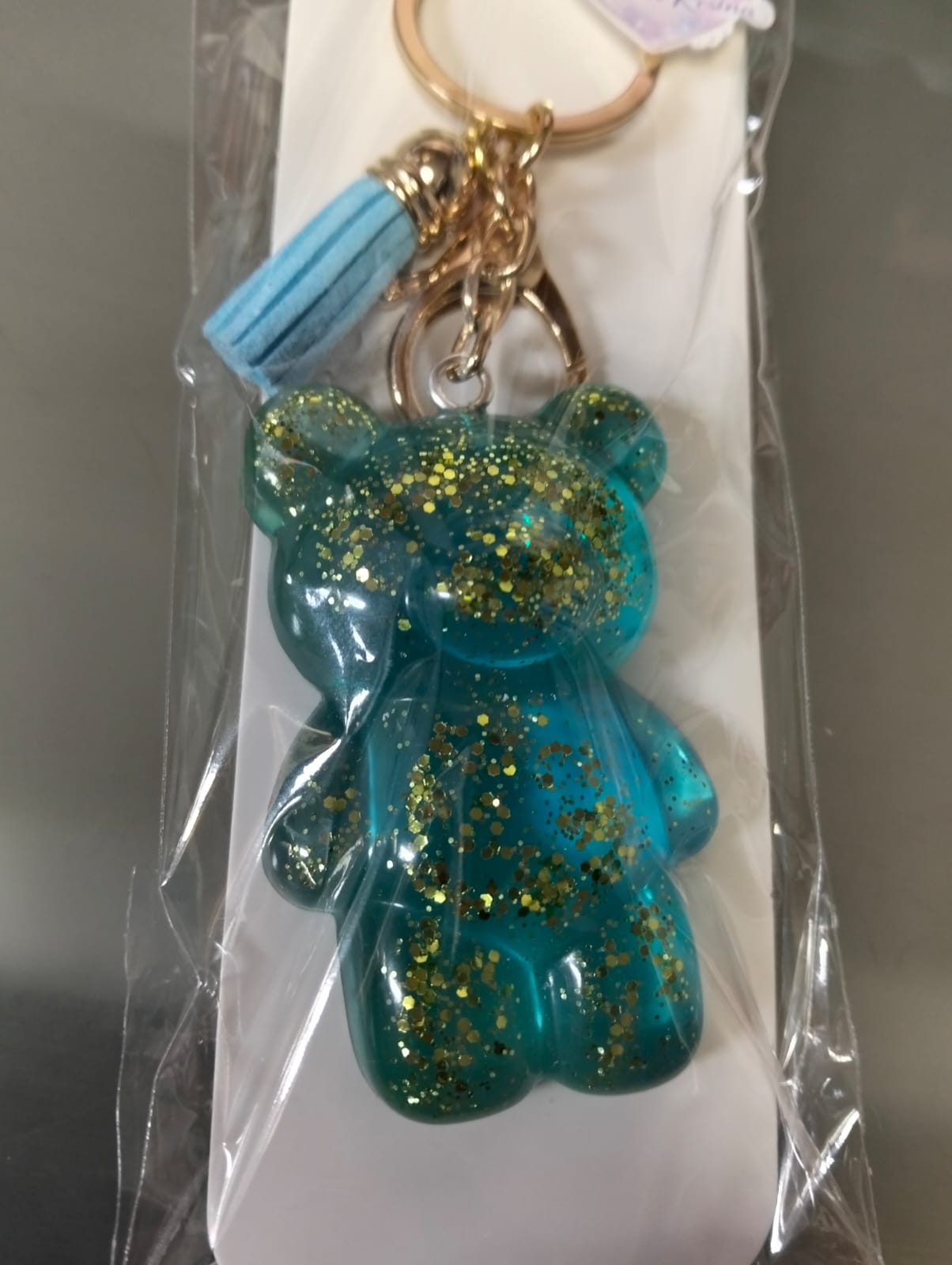 Llavero de resina en forma de osito color azul