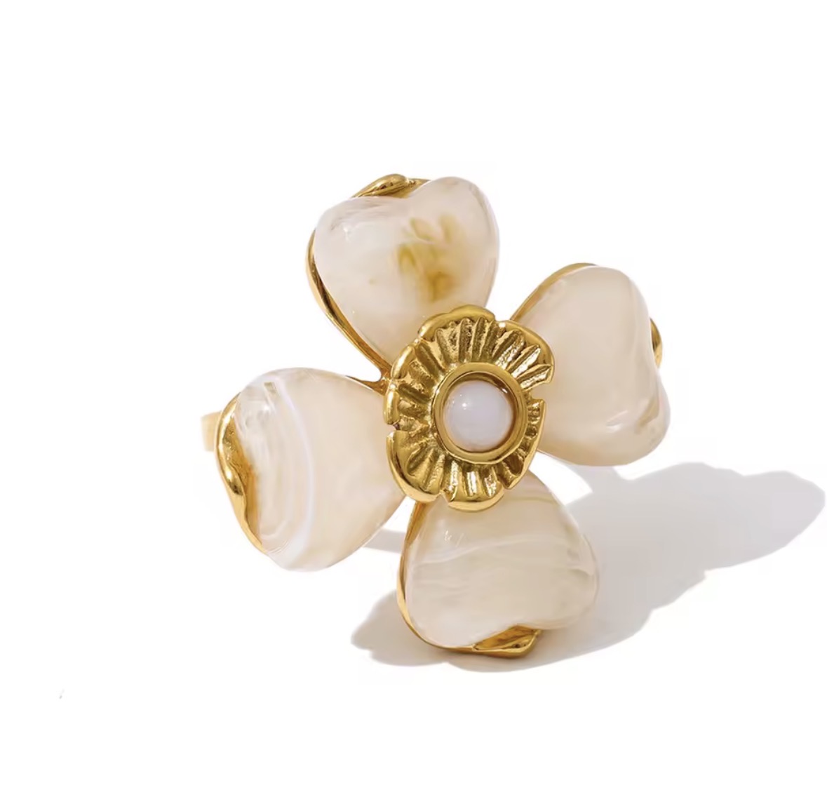 Screenshot Anillo flor beige ajustable