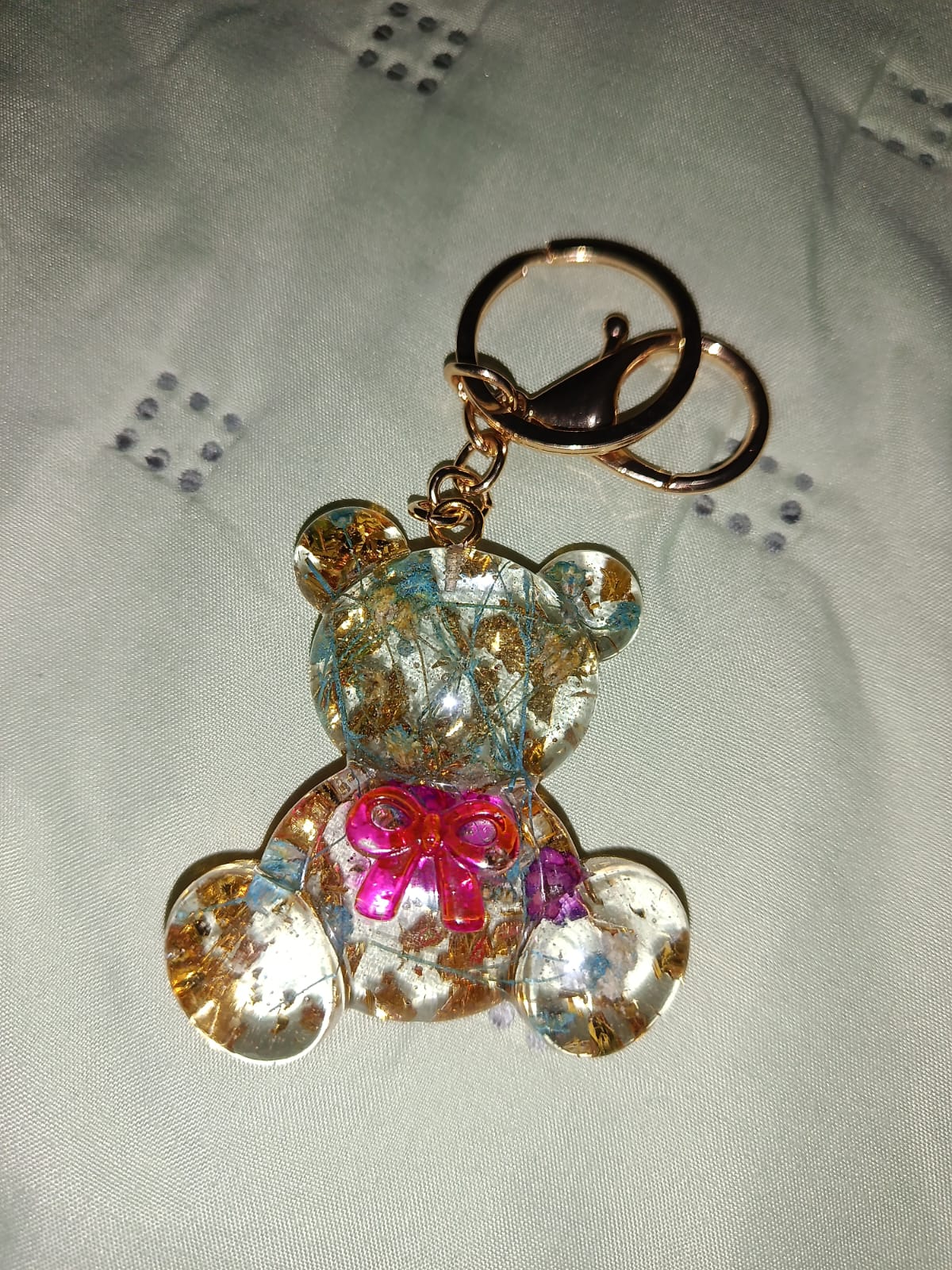 OSITO DE MOÑO ROSA CON FLORES